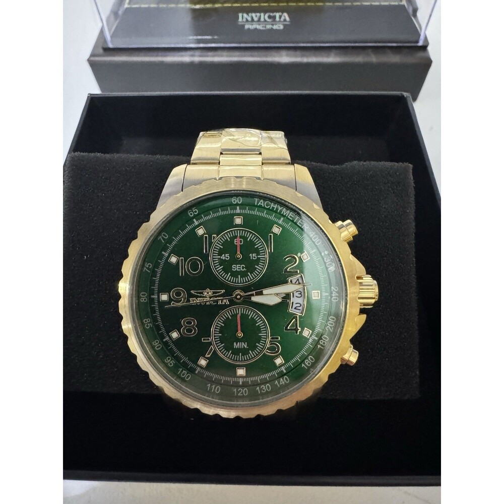 Invicta Specialty Men's 47mm Gold SS Green Dial Quartz Tachymeter 100m 69793